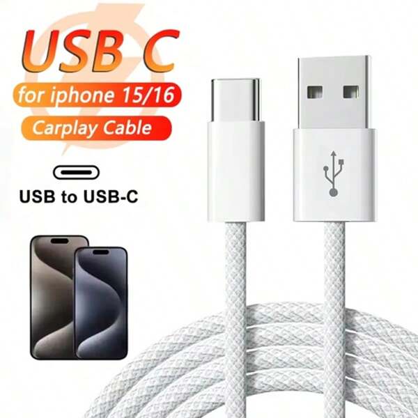 Cabo de dados CarPlay para iPhone 15/16, 16e, 15 Pro Max, 15 Plus, CarPlay USB A para USB tipo C, cabo de dados USB C para iPad, iPad de 10ª geração, carregador de celular Galaxy Note 10 S10G, cabo de transferência de dados e carregamento compatível com iPhone 16, 16 Pro Max, 15, 15 Plus, 15 Pro, 15 Pro Max, compatível com Redmi, compatível com OnePlus