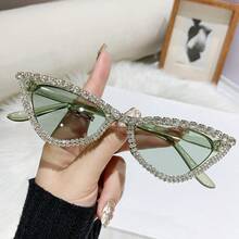 1 件女士新款香槟色猫眼水钻装饰时尚眼镜，时尚奢华装饰眼镜猫眼形墨镜 - 黑框白鑽 - 查看 8