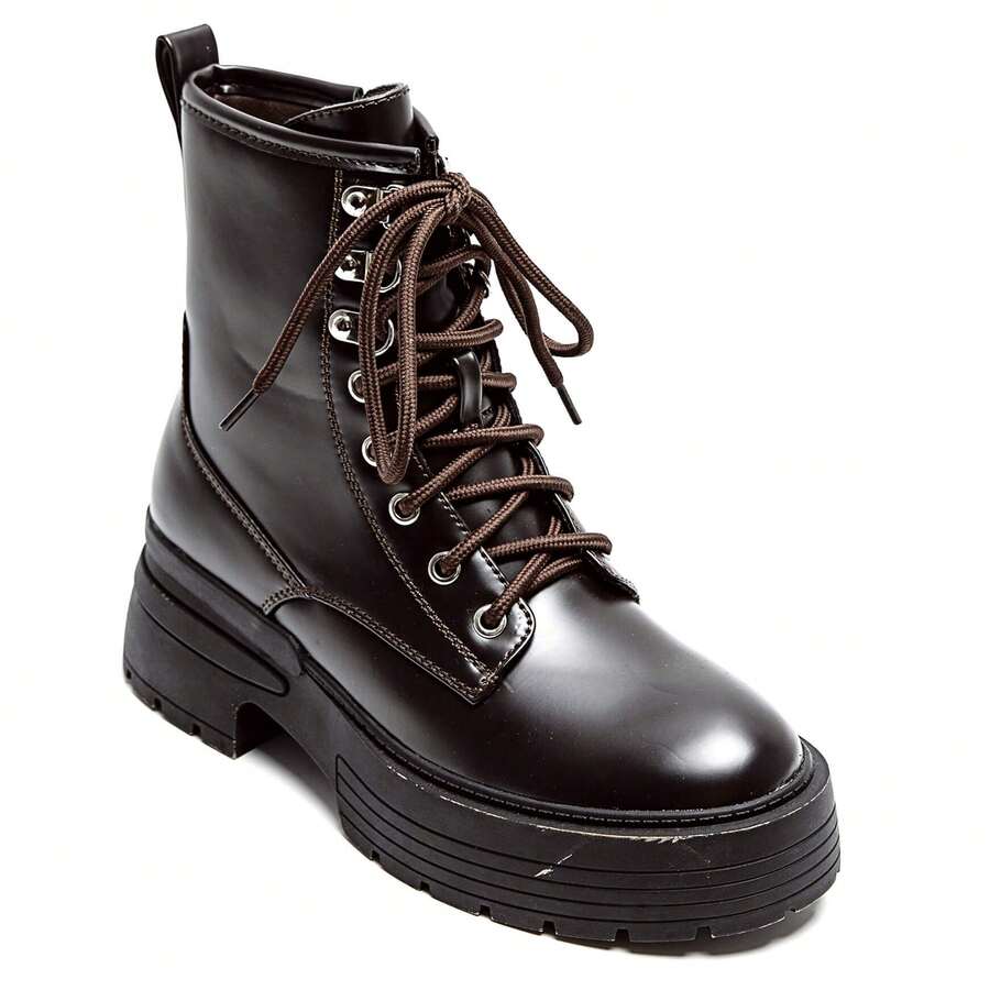 Bottines à Lacets Avec Plateforme -Bottines à Lacets Avec Plateforme - Brown - View 1