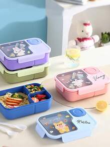 Personalisierte Bento Box, kundenspezifische Kunststoff-Unterteilte Lunchbox mit süßem Cartoon-Design, inklusive Dipp-Soßen-Behälter und Besteck, mikrowellenfest, ideal als Geschenk für Studenten, Familie und Freunde, Rückkehr zur Schule