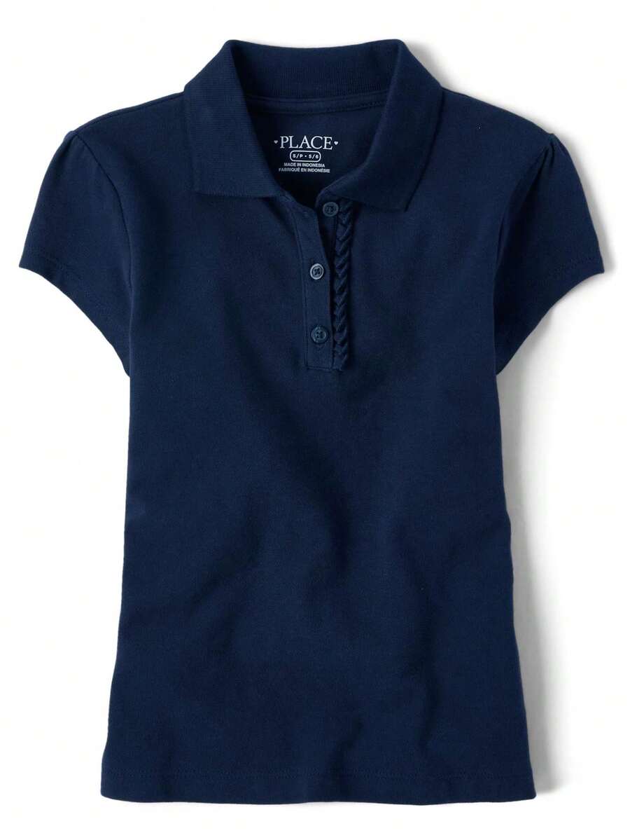 Girls Uniform Ruffle Pique Polo School Uniform Basic Ruffle Solid Colors - TIDAL - View 1
