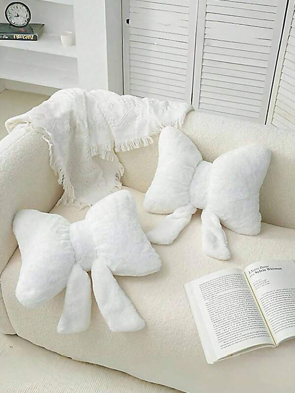 1 almofada decorativa com laço branco decorado, almofada macia e fofa com laço, adequada para decoração de cama, sofá e quarto, decoração de casa, tapete de decoração essencial para primavera e verão, presente perfeito para família e amigos em festivais e casamentos, formaturas e presentes de aniversário