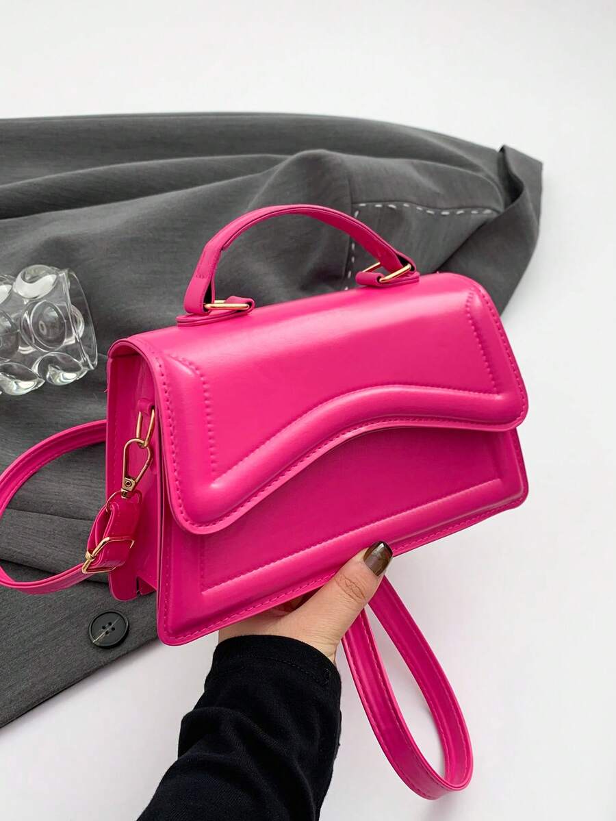 Modisch minimalistischer einfarbiger Umhängetasche für Frauen mit einem Schulterriemen, diagonalem Kreuz-Body-Design, metallischem Beschlag und kleinem quadratischem Korpus - Heißes Pink - Übersicht 1