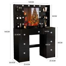 Dressing Table Makeup Vanity Desk Set With Dresser Mirror 3 Color Lights - Large Dressing Table Set & LED Makeup Mirror Drawers Vanity Desk For Bedroom