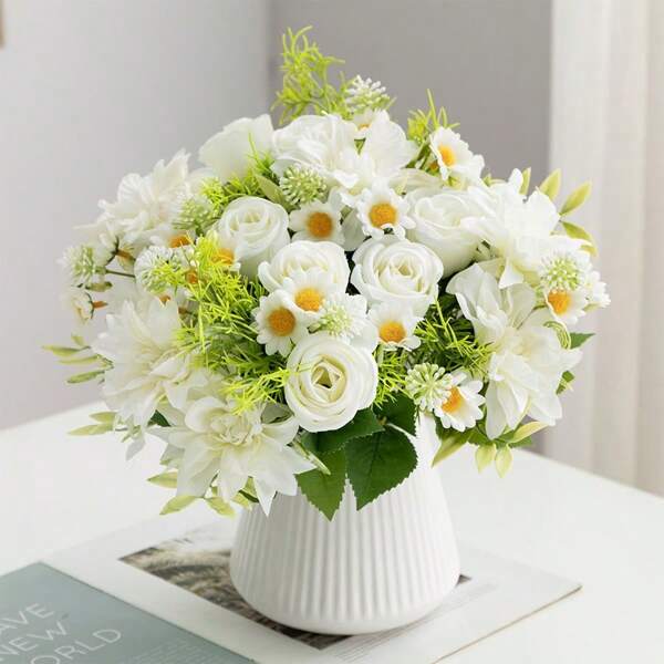 4pcs Artificial Dahlia Bouquet Simulation Daisy And Rose Plastic Fake Flowers No Fading No Maintenance Required Spring And Summer Flower Decoration Suitable For Wedding Garden Office Living Room Festival Party Home Decoration