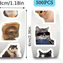 Rollo de 500 pegatinas de gatos, pegatinas virales de gatos y garabatos, pegatinas de rollo divertidas y lindas con cabezas de gato