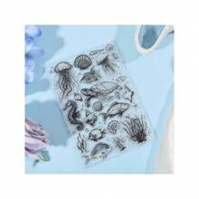 Sello de silicona transparente con fondo de vida marina y animales oceánicos, para manualidades de scrapbooking, álbumes de fotos, tarjetas decorativas y decoración del hogar, de 6.3x4.33 pulgadas