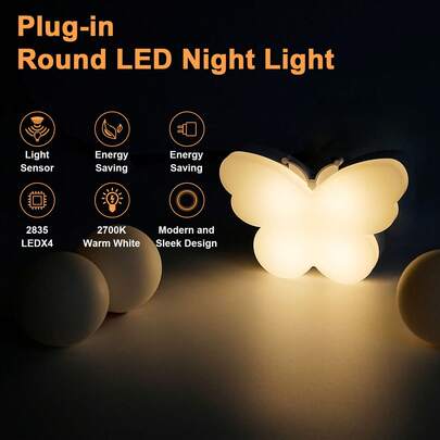 0.5W 暖白色 LED 夜灯，带智能黄昏到黎明传感器，2700K 蝴蝶形插入式夜灯，适用于通道、卧室、儿童房、厨房、楼梯（注意：此夜灯仅在环境光足够暗时才会打开）