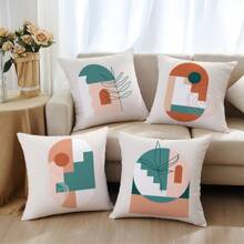 4 fundas de cojín con estampado geométrico floral abstracto rojo y verde, tela de terciopelo de melocotón suave a la piel, impresión unilateral de 45*45CM, adecuado para sala de estar, dormitorio, sofá, decoración del hogar, regalo de cojín decorativo