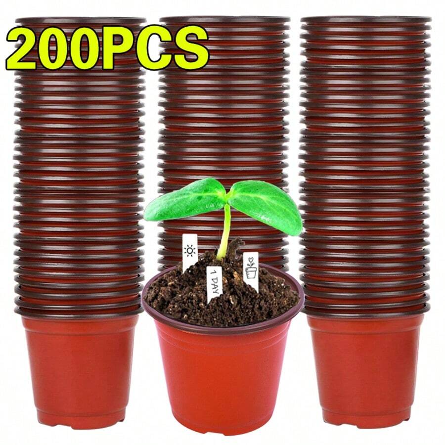 200PCS Plastic Plant Flower Garden Pots Nursery Seedlings Pot Growing Container - Orange - View 1