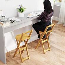 Wooden Folding Bar Stool Bamboo Kitchen Counter Height Stools With Backrest UK - Multicolor - View 9