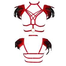 Festliches Federschal-Top, Schal-Cape, Accessoires zum Anziehen Federn-Körpergeschirr für Frauen Tops Cape Schal Schulterschal Punk Gothic Rave Dance Festival Kragen mit Manschetten Schulter Abzeichen Anziehsachen Künstliche Federn