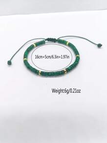 1pc Handmade Braided Malachite Beaded Bracelet, Adjustable Natural Stone Jewelry, Boho Style Design, Suitable For Daily Wear, Unisex Gift