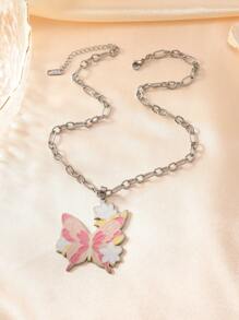 1pc Creative & Fashion Stainless Steel Butterfly Pendant Necklace, Suitable For Women, Daily Outfit, Festivals, Dates, Engagements, Weddings, Gift For Lovers, Friends, Families