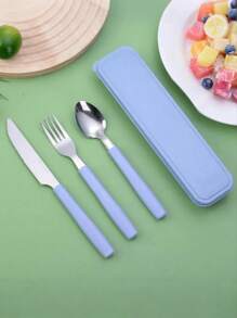 Portable Stainless Steel Travel Cutlery Set With Knife, Fork, Spoon, And Storage Case - Perfect For Office, School, Picnics, Camping, And Outdoor Activities