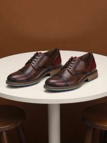 Zapatos casuales para hombre, zapatos de negocios tipo derby, con suelas de goma cómodas, en estilo retro de bloques de color, aptos para el trayecto diario y caminar