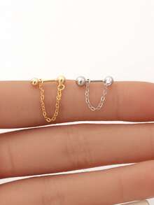 1 đôi bông tai bằng bạc 925 mạ vàng 14k, kiểu dáng tối giản, không gây dị ứng, phù hợp cho nữ giới đeo hàng ngày hoặc dự tiệc (Có hai lựa chọn chiều dài dây: 2.3cm và 3cm) - Hoa tai chuỗi hình chữ U (một chiếc) - Xem 3