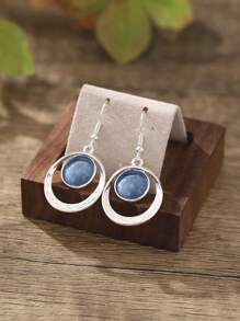 1pc Necklace 1 Pair Earrings Fashion Concentric Circle Jewelry Set, Bohemian Retro Unique Elegant Minimalist Blue Enamel Zinc Alloy, Suitable For Women Daily Wear, Party, Beach Holiday, Ideal Gift