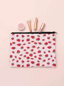 1 pieza Bolsa de cosméticos con estampado de fresa lindo, bolsa de aseo con patrón de doble cara, bolsa con cremallera de tela de poliéster para guardar accesorios pequeños y artículos de papelería, adecuada como regalo para amigos y niños, esencial de viaje de regreso a la escuela, vacaciones de verano, bolsa escolar para artículos escolares, bolsa de aseo de viaje - Multicolor - Ver 5
