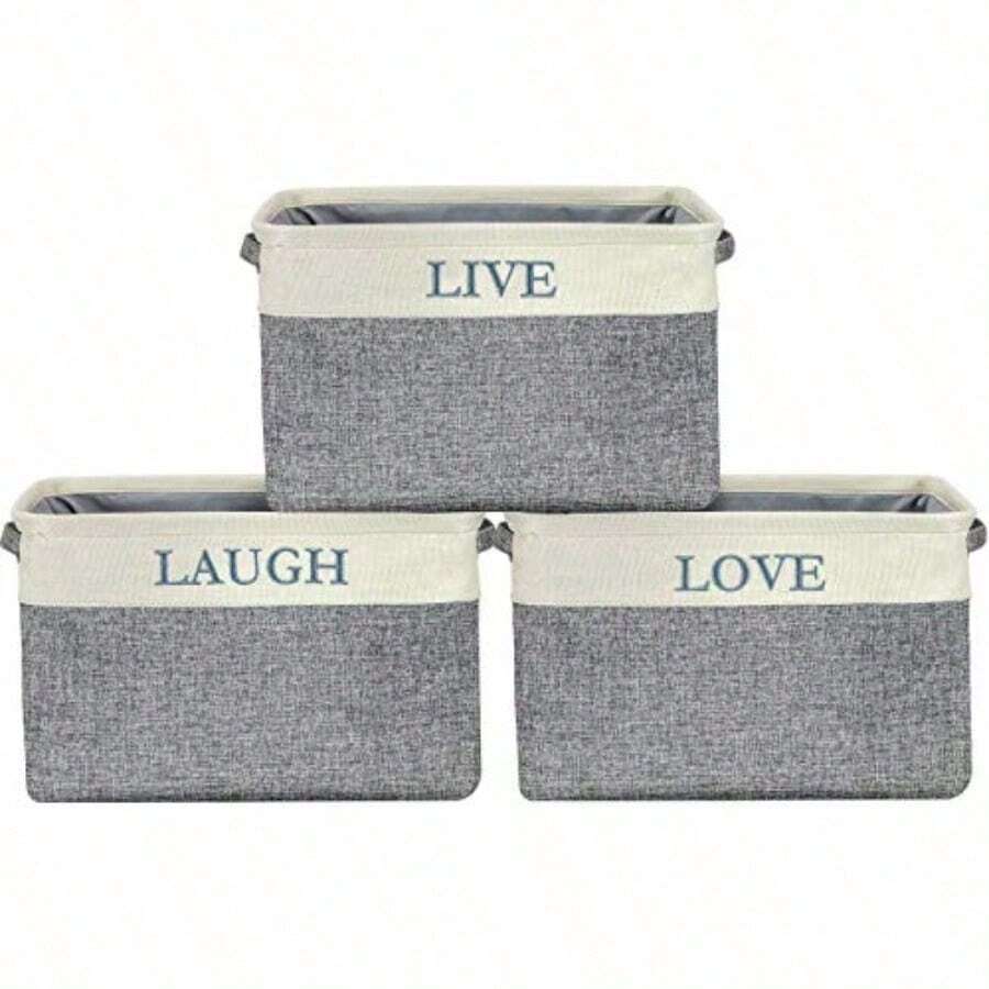 Sorbus Fabric Storage Cubes 15 Inch Big Sturdy Collapsible Storage Bins with Dual Handles Foldable Baskets for Organizing Decorative Storage Baskets for Shelves Home and Office Use 3 Pack Grey - Contenedoresgrisesdealmacenamiento-Textoenmayúsculas - Ver 1