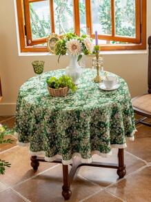 1 Pc Vintage Green Floral Decor, Countryside American Style, Suitable For Cafe, Photography, Home Kitchen Gatherings, Dessert And Afternoon Tea