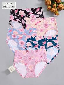 5 peças/pacote Calcinha de Maiô Bikini de Cintura Alta Confortável com Estampa de Girassol em Plus Size