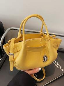 (With Accessory Pendant) Korean Fashion Multifunctional Girl/Lady Office Bag, Women Handbag, Korean INS Style, New Simple Minimalist Tote Bag, Large Capacity, Adjustable Strap, Zipper Closure, Casual Versatile Shoulder/Crossbody Bag, Suitable For Party, Work, Shopping, Campus, Gift For Girlfriend - Yellow - View 10