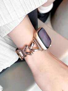 1 条兼容 表带，杏色皮革和金属链混合表带，适用于 38mm/40mm/41mm/42mm/44mm/45mm，时尚耐用，适合腕围 155cm-205cm