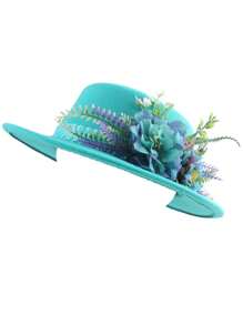 1pc Women's Fashion Wide Brim Hat Lake Blue Multicolor Floral Green Leaf Embroidery Elegant Sun Hat High Quality Straw Hat Wedding Holiday Mother's Day Gift Beach Sun Protection Straw Hat