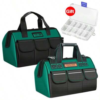 1 Pieza Bolsa de herramientas resistente y impermeable - Gran capacidad de lona Oxford, organizador de almacenamiento de electricista resistente al desgaste con múltiples compartimentos para tornillos, clavos, brocas y talla grande, Bolsa de almacenamiento de herramientas