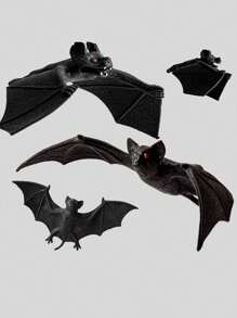 5pcs 3D Soft Plastic Realistic Bat Models, Halloween Pranks Scary Animal Hanging Decor, Rubber Bat Ornaments For Horror Decoration