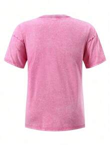 Retro Wildlife Graphic Tee - Deer & Duck Print, 230g Distressed Cotton, Relaxed Fit - 粉色 - 查看 2