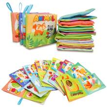 8 pièces Livre en tissu haute contraste avec papier sonnette - Livre en tissu jouet d'apprentissage précoce, stimulation visuelle lavable et développement cognitif pour les nouveau-nés de 0 à 6 mois