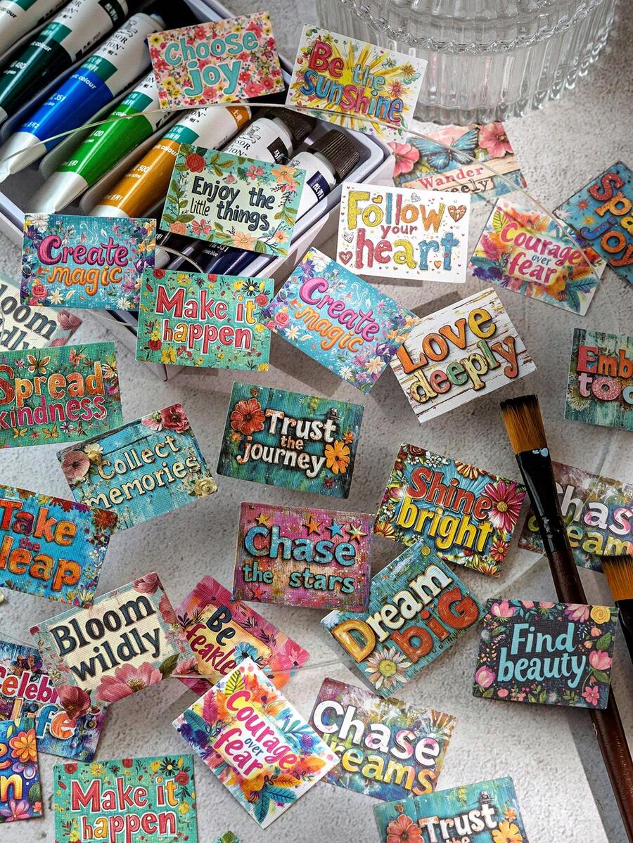 CANDY POETRY 50 件/包复古字母贴纸，创意美学贴纸，DIY 装饰拼贴工艺材料，节日礼物，个性化剪贴簿学校文具用品，学校用品，返校 - 藍色 - 查看 1