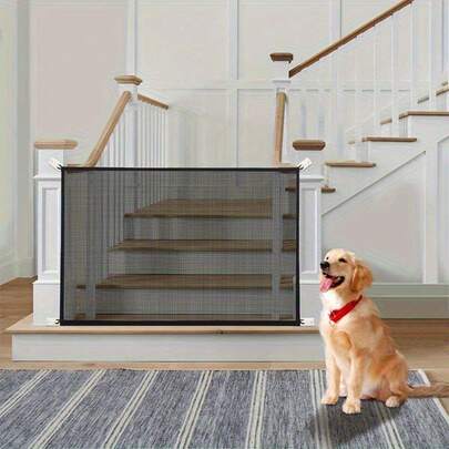 1 件可折叠尼龙网宠物隔离屏障 - 无需孔安装，透气狗门，适用于楼梯和门口，耐用的塑料/门隔板，易于安装和拆卸，防止狗与主人分离，门口屏障|
