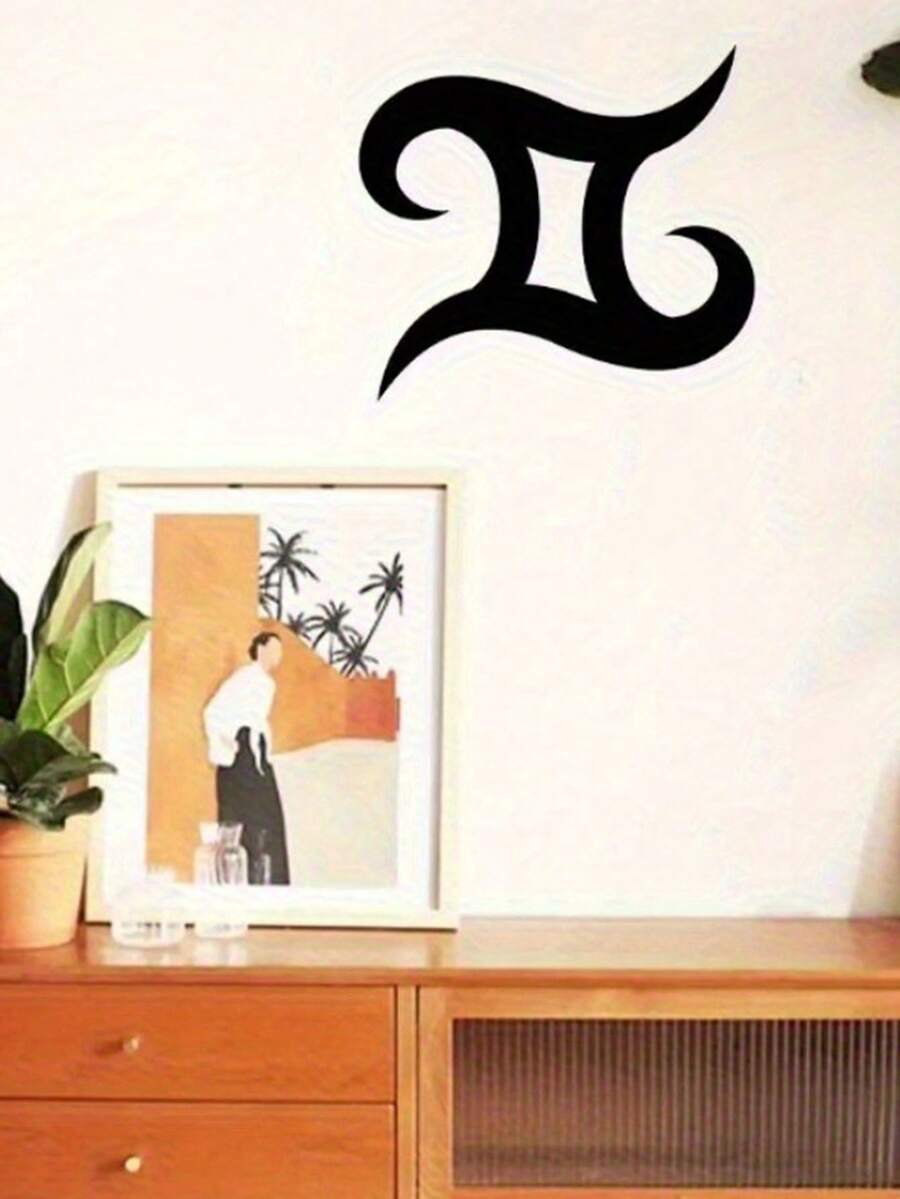 双子座星座金属墙饰 - 优雅的草书字体十二生肖雕塑，现代简约装饰，适用于客厅、卧室、办公室 - 耐用的金属墙标，适合占星爱好者、占星房间装饰、精美的手写设计、抛光表面 - 黑色H - 查看 1