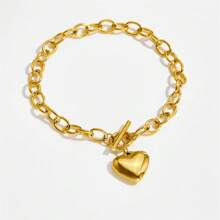 1 Set de joyas de acero inoxidable de moda que incluye un collar con dije de corazón brillante, pulsera y aretes, adecuado para conjuntos de oficina o de viaje al aire libre para mujeres