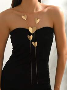 1 pieza Collar elegante y minimalista con cadena con forma de corazón y flecos, adecuado para uso casual, de fiesta o diario de las mujeres