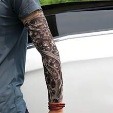 2pcs Sun Protection Sleeve Covers For Men, Thin Tattoo Arm Sleeves, Sun-Shading Sleeve, Cool Cycling Sleeves For Summer Fake Tattoo Arm Warmers Autumn Outfits Halloween Costumes Black Arm Sleeve Gifts For Men