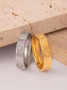 1pc Classic Elegant Four-Leaf Clover Design Ring. Stainless Steel Lucky Clover/Heart/Cross/Full Clover Ring. Size 6# - 11# Available, Suitable For Women And Men, Great For Daily Wear, Birthday, Wedding Gifts - Heart Diamond Ring - View 2