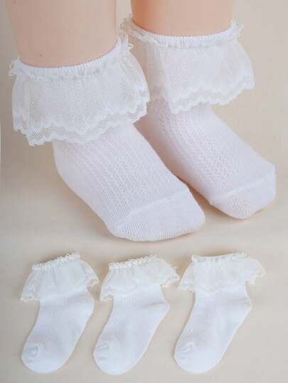 3 Pairs Children Lace Trim Socks, Minimalist Breathable Mesh Princess Dance Socks