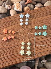 1 Par de Brincos Pendentes de Flores de Cerâmica em Estilo Boho Multicamadas, Jóias Boêmias Coloridas de Praia, Adequados para Uso Diário ou Férias