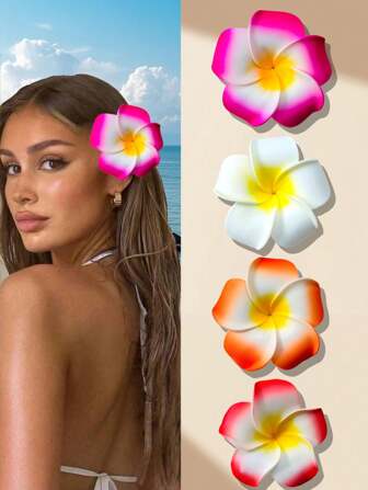 4pcs Hawaii Flower Hair Clips, Suitable For Women, Artificial Flower Hair Clips, Hibiscus And Lotus Flower Hair Clips, Suitable For Beach Party, Tropical Flower Hair Accessories For Summer, Great Gift For Girls ,Flat Claw Clip, Hair Slide, Hair Claws, School Stuff