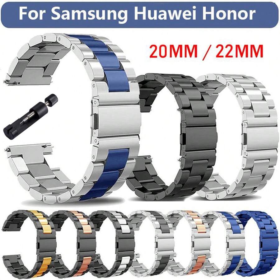 VA VA VOOM 1pc Galaxy Watch Band, 20mm/22mm Stainless Steel Quick Release Strap, Compatible With Huawei Watch, Watch, Honor Watch, Galaxy Watch Gear Active2/S2, Gear S3, GT 2, Watch GT2 (42mm/46mm), Adjustable Replacement Band, Also Suitable For Samsung,