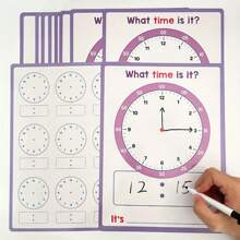 10/5/1 Teiliges Set K-3 Level (5-8 Jahre alt) beidseitig löschbare Uhr-Tafel Lehr-Hilfsmittel - von Lehrern empfohlenes Material für Klassenzimmer/Hausunterricht Mathematik, handgemacht (haltbare Trocken-Wisch-Zeichentafel) Schulbedarf, Rückkehr zur Schule
