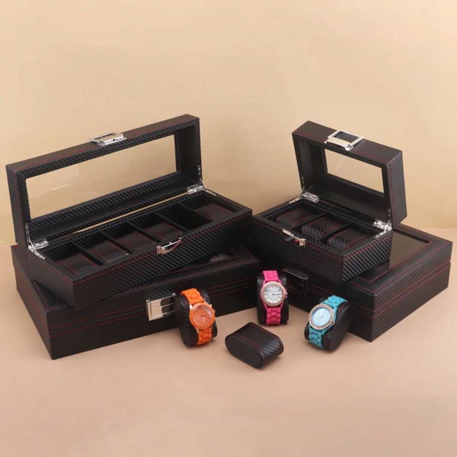 3/6/10/12 Grids Luxury Carbon Fiber Watch Boxes Watch Organizers Top Quality Boxes For Men Women Watches Jewelry Display
