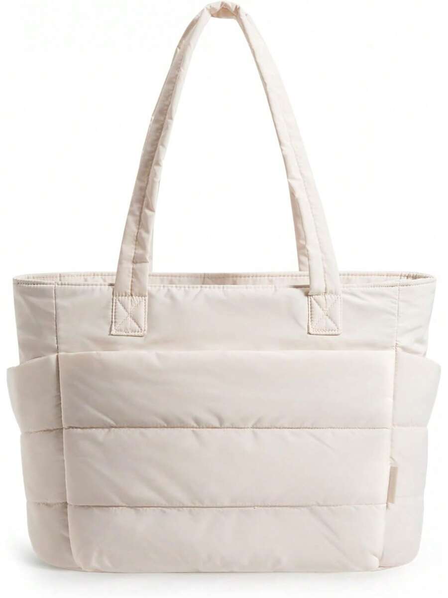 Women's Handbag, Lightweight Puffy Handbag, With Compartments, Quilted Shoulder Bag Handbag, Suitable For Travel And Work - Light Grey - View 1