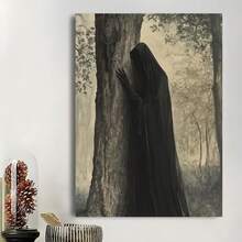 Framed Dark Witch In Forest Gothic Art Dark Cottagecore Aesthetic, Witchy Occult Wall Decor, Pagan Dark Academia Witchcore Printable Mysterious Art For Kitchen Bathroom Living Room Mother's Day Easter Father's DayChristmas Halloween Birthday Party Decorations