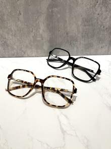 1 Pc Vintage Chic College Style Large Frame Glasses, Suitable For Everyday Use, Transparent Glasses Accessory For Computer, Reading, Gaming, TV, And Mobile Phone - 2pcs(黑+豹紋) - 查看 12