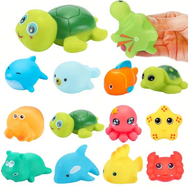 6/12 stuks schildpadden, krabben en dolfijnen, drijvend rubberen badspeelgoed met piepende werking, decoratie voor verjaardagsfeestjes, badaccessoires voor jongens en meisjes